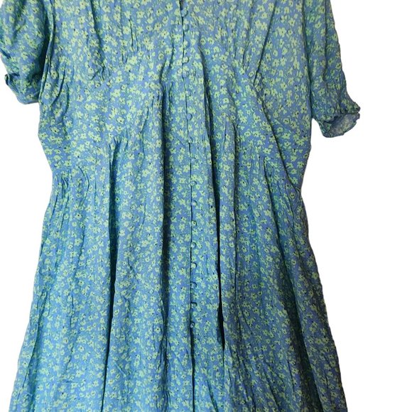 Mango Flowy Flower Printed Dress size 18 NWT Blue Green Button Front 3XL - Picture 5 of 15